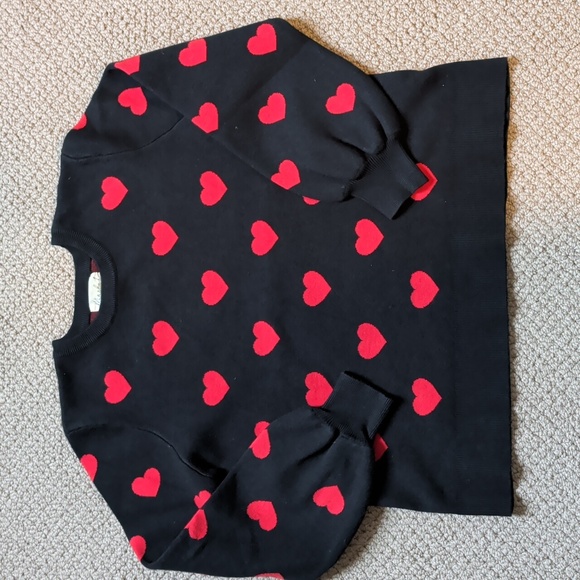 Marled Sweaters - Black Sweater With Red Hearts Marled Crew Neck Long Sleeve Queen Of Hearts